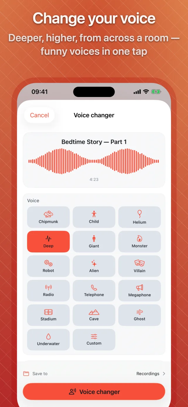 The voice changer with its presets
