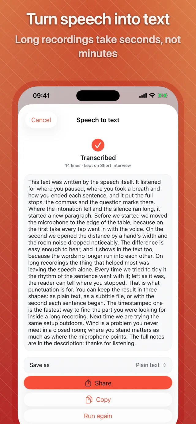 A recording transcribed to text