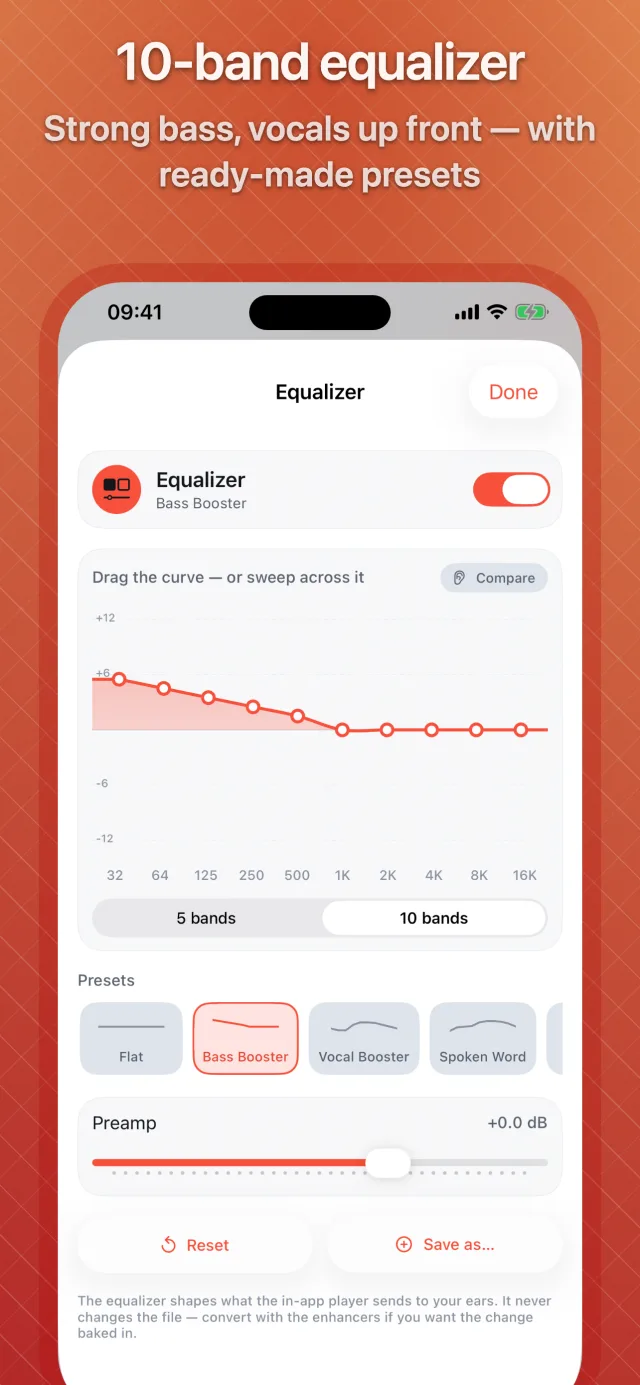 The 10-band equalizer with presets