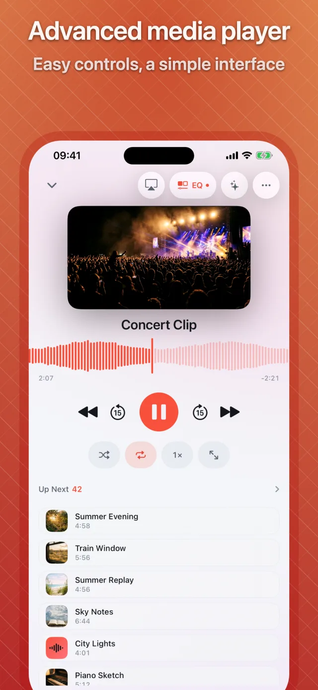 The media player playing a video
